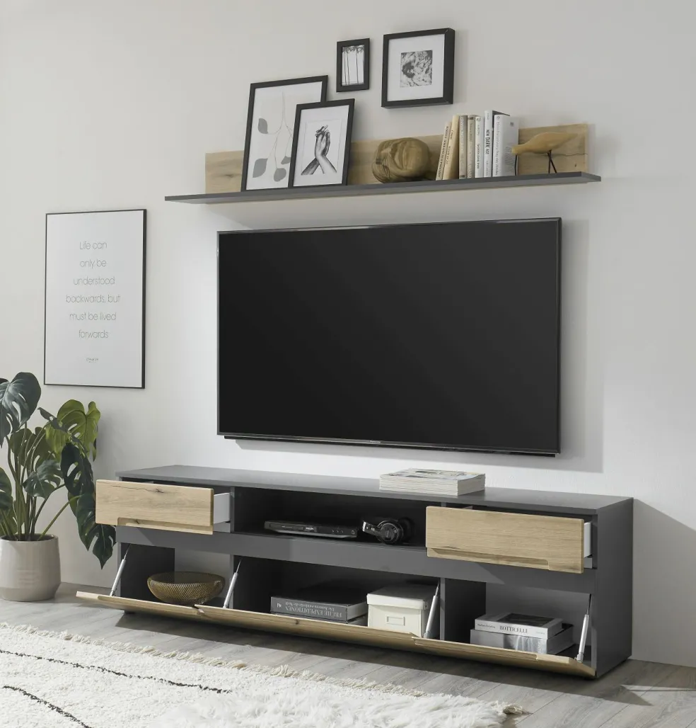 Banc TV avec étagère murale CORK