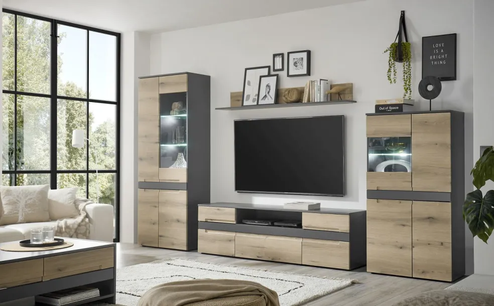 Banc TV avec étagère murale CORK