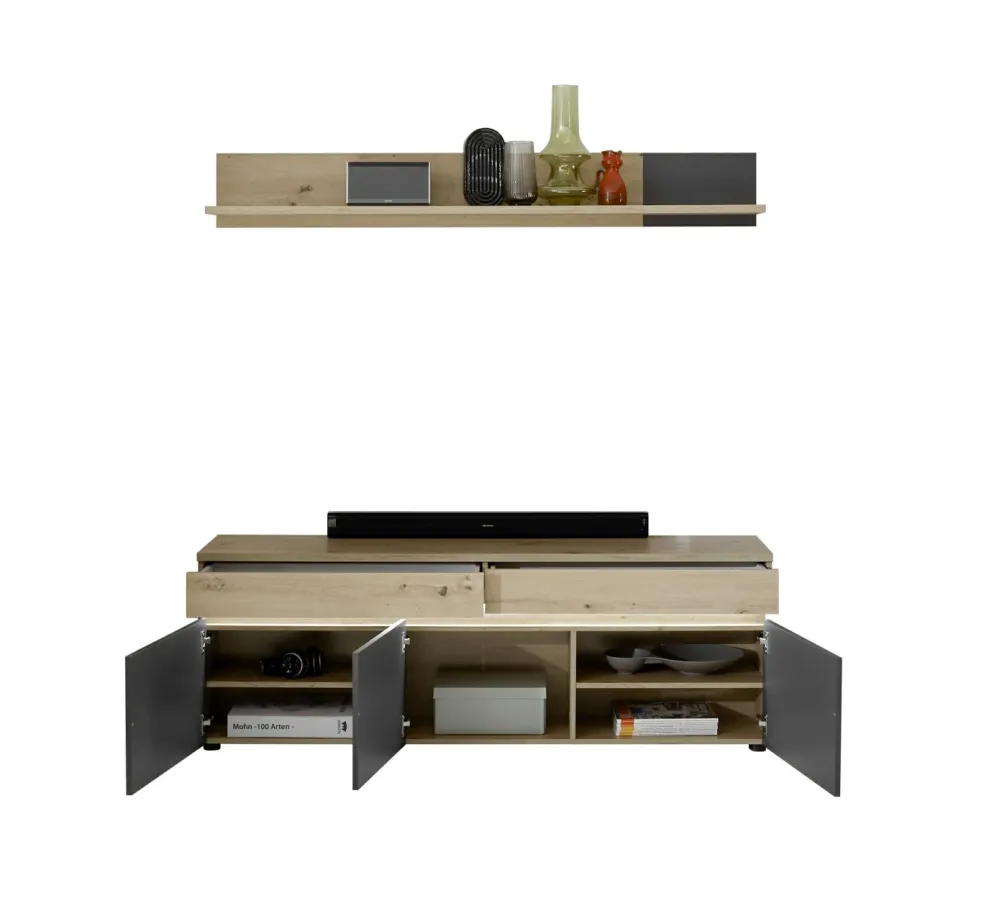 Banc TV avec étagère murale DUBLIN
