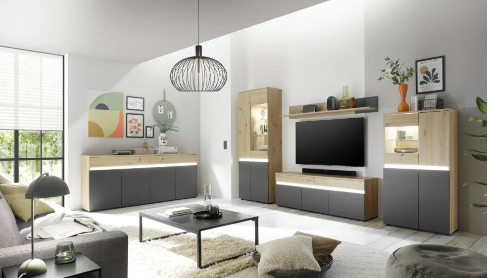 Banc TV avec étagère murale DUBLIN