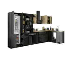 Bloc cuisine avec électroménager CORNWALL (cuisine d'angle-four-réfrigérateur-micro-ondes-armoire coulissante) IV