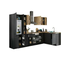 Bloc cuisine avec électroménager CORNWALL (cuisine d'angle-lave-vaisselle-réfrigérateur-armoire coulissante) III-Bega BBK Outlet