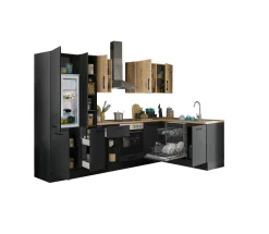 Bloc cuisine avec électroménager CORNWALL (cuisine d'angle-lave-vaisselle-réfrigérateur-armoire coulissante) III-Bega BBK Outlet