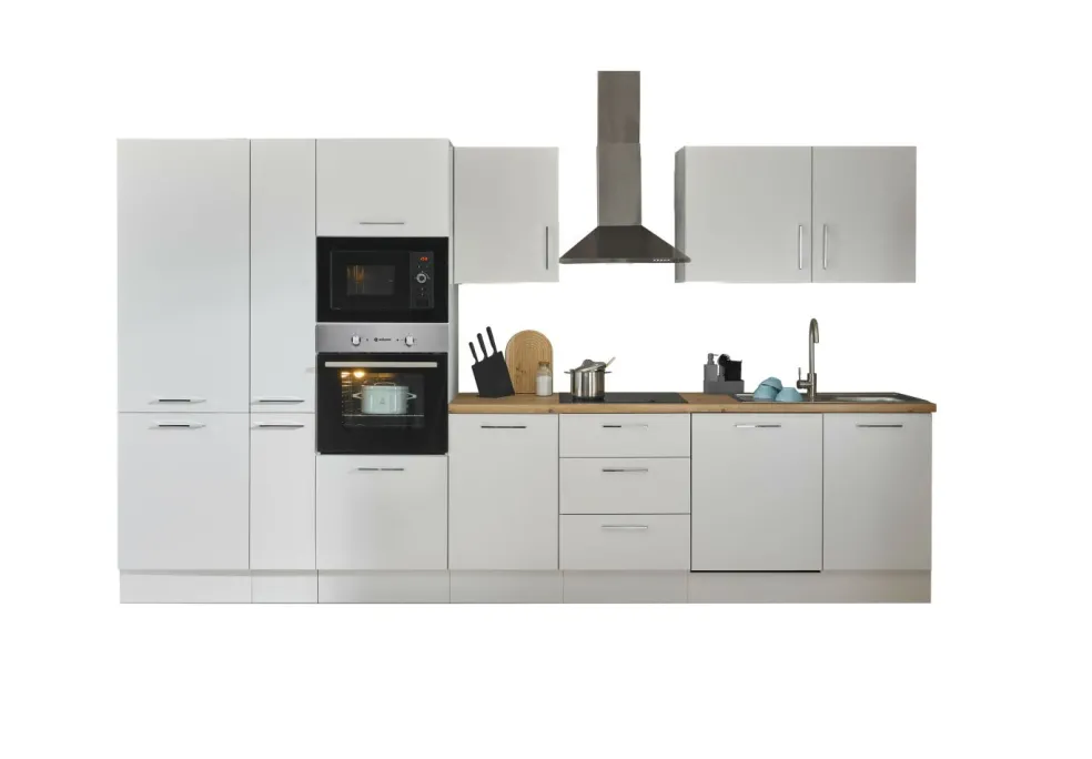 Bloc cuisine avec électroménager CORNWALL (bloc cuisine-four-lave-vaisselle-réfrigérateur-micro-ondes-armoire coulissante) I