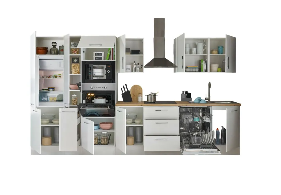 Bloc cuisine avec électroménager CORNWALL (bloc cuisine-four-lave-vaisselle-réfrigérateur-micro-ondes-armoire coulissante) I