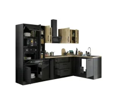 Bloc cuisine avec électroménager CORNWALL (cuisine d'angle-four-micro-ondes-armoire coulissante) IV