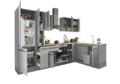 Bloc cuisine avec électroménager MANCHESTER (angle-réfrigérateur-armoire coulissante) I