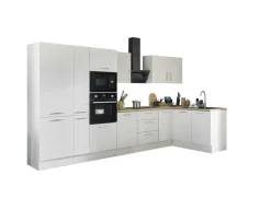 Bloc cuisine avec électroménager CORNWALL (cuisine d'angle-four-réfrigérateur-micro-ondes-armoire coulissante) II-Bega BBK Hot