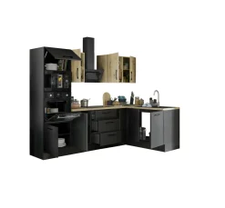 Bloc cuisine avec électroménager CORNWALL (cuisine d'angle-four-micro-ondes) IV-Bega BBK Hot