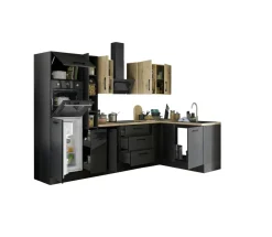 Bloc cuisine avec électroménager CORNWALL (cuisine d'angle-four-réfrigérateur-armoire coulissante) VI