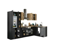 Bloc cuisine avec électroménager CORNWALL (cuisine d'angle-réfrigérateur-armoire coulissante) III-Bega BBK Discount