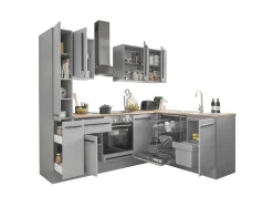 Bloc cuisine avec électroménager MANCHESTER (angle-armoire coulissante) I-Bega BBK Discount