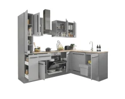 Bloc cuisine avec électroménager MANCHESTER (angle-armoire coulissante) I-Bega BBK Discount