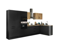 Bloc cuisine avec électroménager CORNWALL (cuisine d'angle-four-réfrigérateur-micro-ondes-armoire coulissante) III