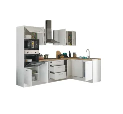 Bloc cuisine avec électroménager CORNWALL (cuisine d'angle-four-lave-vaisselle-micro-ondes) I