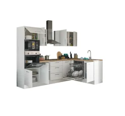 Bloc cuisine avec électroménager CORNWALL (cuisine d'angle-four-lave-vaisselle-micro-ondes) I