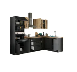 Bloc cuisine avec électroménager CORNWALL (cuisine d'angle-four-lave-vaisselle-micro-ondes) V