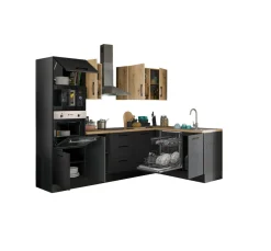 Bloc cuisine avec électroménager CORNWALL (cuisine d'angle-four-lave-vaisselle-micro-ondes) V