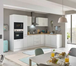 Bloc cuisine avec électroménager CORNWALL (cuisine d'angle-four-micro-ondes-armoire coulissante) I-Bega BBK Hot