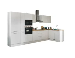 Bloc cuisine avec électroménager CORNWALL (cuisine d'angle-four-lave-vaisselle-réfrigérateur-micro-ondes-armoire coulissante) I