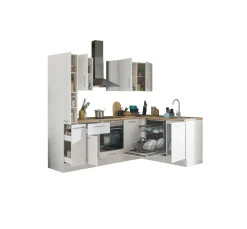 Bloc cuisine avec électroménager CORNWALL (cuisine d'angle-armoire coulissante-lave-vaisselle) I-Bega BBK Outlet