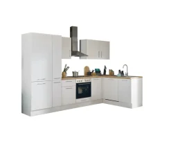 Bloc cuisine avec électroménager CORNWALL (cuisine d'angle-lave-vaisselle-réfrigérateur-armoire coulissante) I