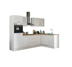 Bloc cuisine avec électroménager CORNWALL (cuisine d'angle-four-lave-vaisselle-réfrigérateur) I-Bega BBK Discount