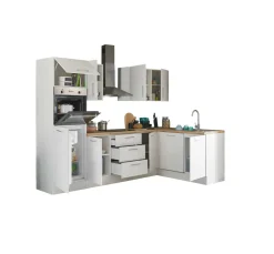 Bloc cuisine avec électroménager CORNWALL (cuisine d'angle-four-lave-vaisselle-réfrigérateur) I-Bega BBK Discount