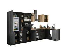 Bloc cuisine avec électroménager CORNWALL (cuisine d'angle-four-réfrigérateur-armoire coulissante) VII