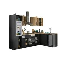 Bloc cuisine avec électroménager CORNWALL (cuisine d'angle-lave-vaisselle-réfrigérateur) III-Bega BBK Discount