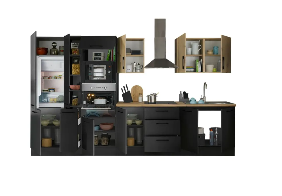 Bloc cuisine avec électroménager CORNWALL (bloc cuisine-four-réfrigérateur-micro-ondes-armoire coulissante) III