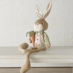 Figurine lièvre XXL assis sur un rebord avec carotte MIMI