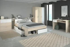Lit 160 cm avec rangement, armoire, bureau et commode MOST 76-Parisot Sale